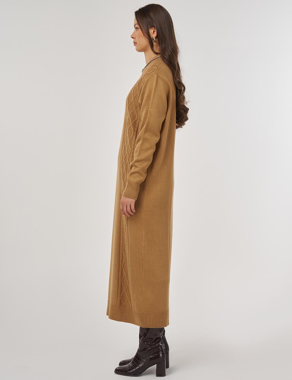 Knitted Pattern Knit Dress – Fawn