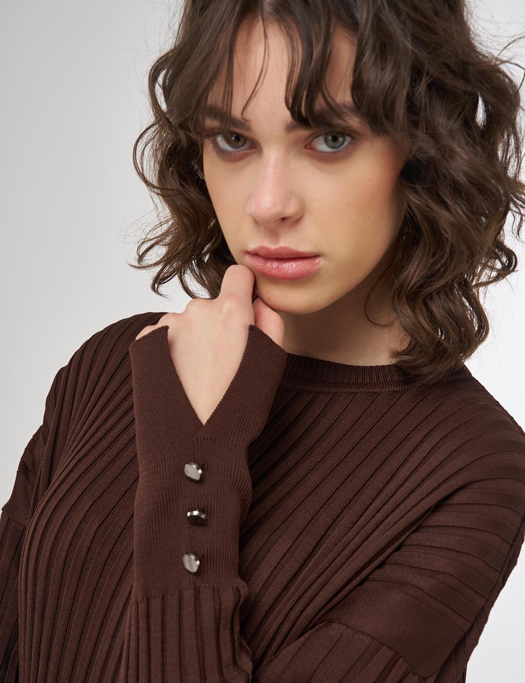 Ribbed Crew Neck Knit Maxi Dress Brown