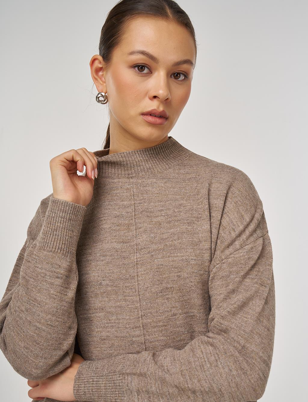 Dikiş Detaylı Triko Tunik Bej 