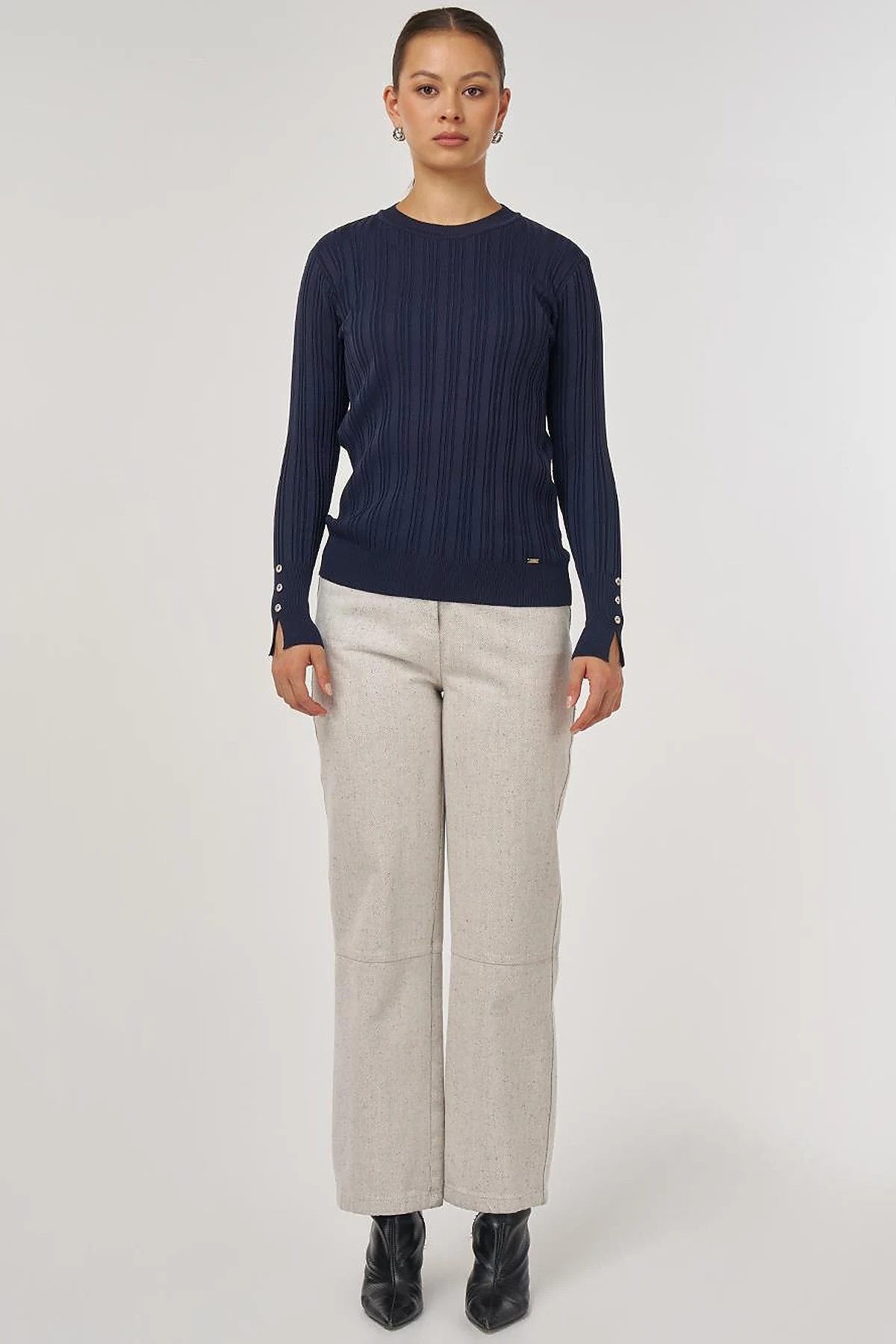 Accessory Buttoned Knit Sweater Navy