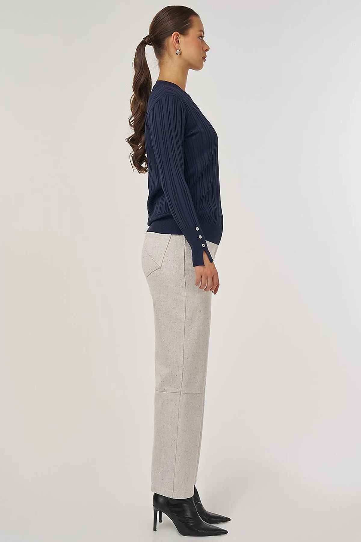 Accessory Buttoned Knit Sweater Navy