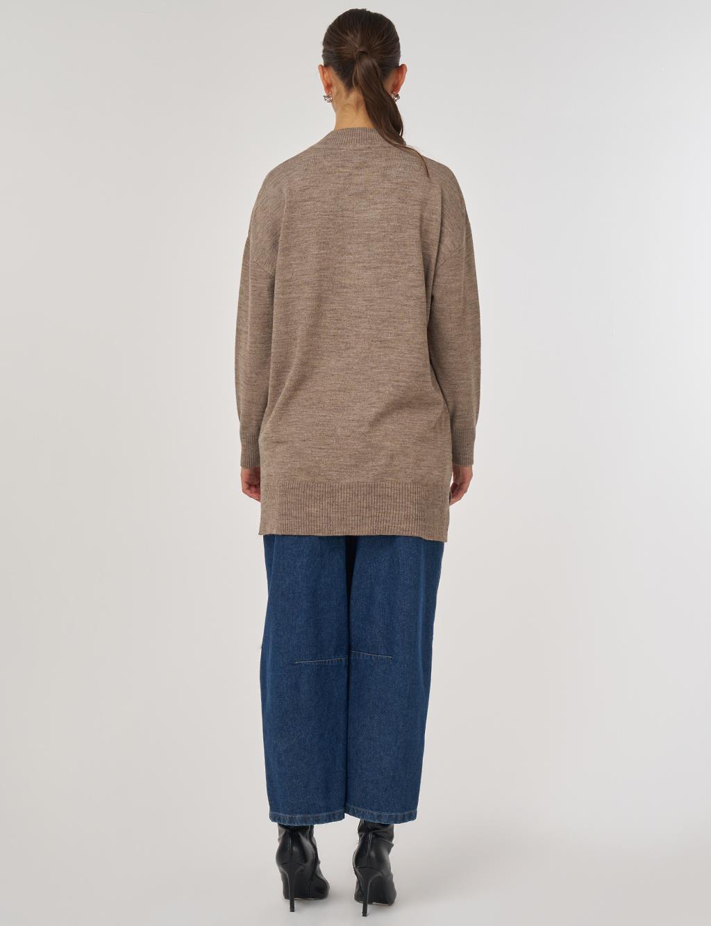 Dikiş Detaylı Triko Tunik Bej 