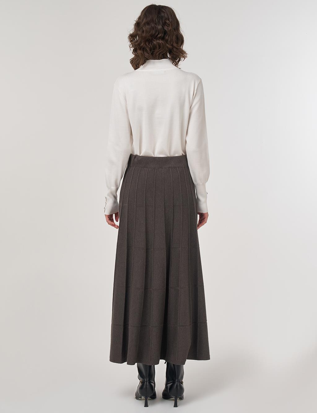 Dikiş Detaylı Viskon Triko Etek Antrasit