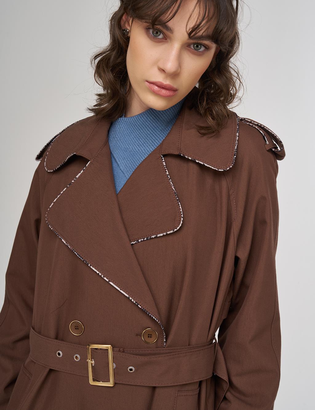 Piping-Detail Trench Coat – Cocoa