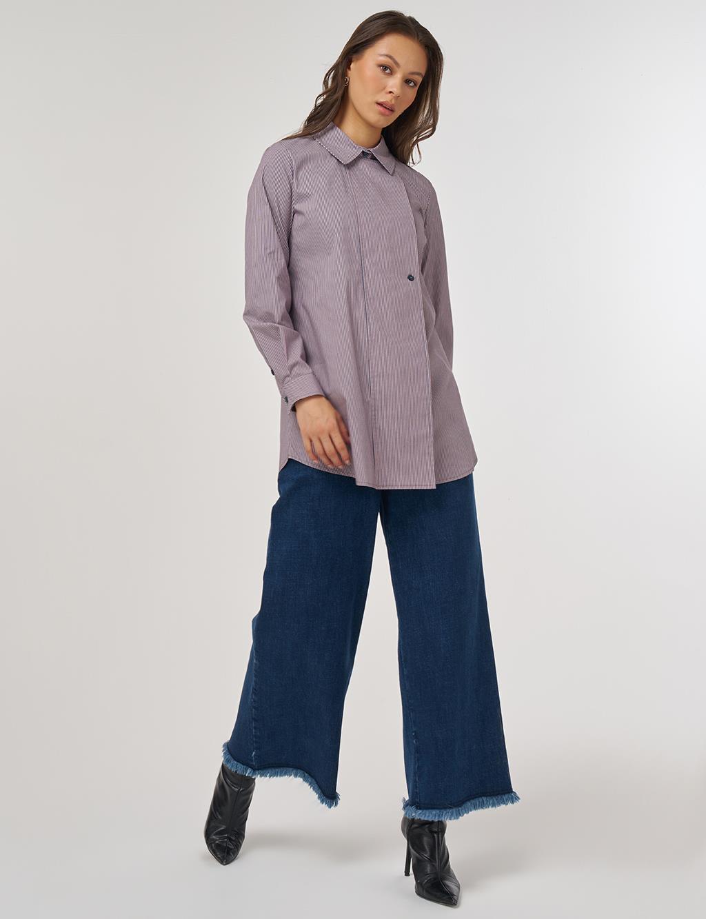 Stitch-Detail Cotton Tunic – Navy Blue 