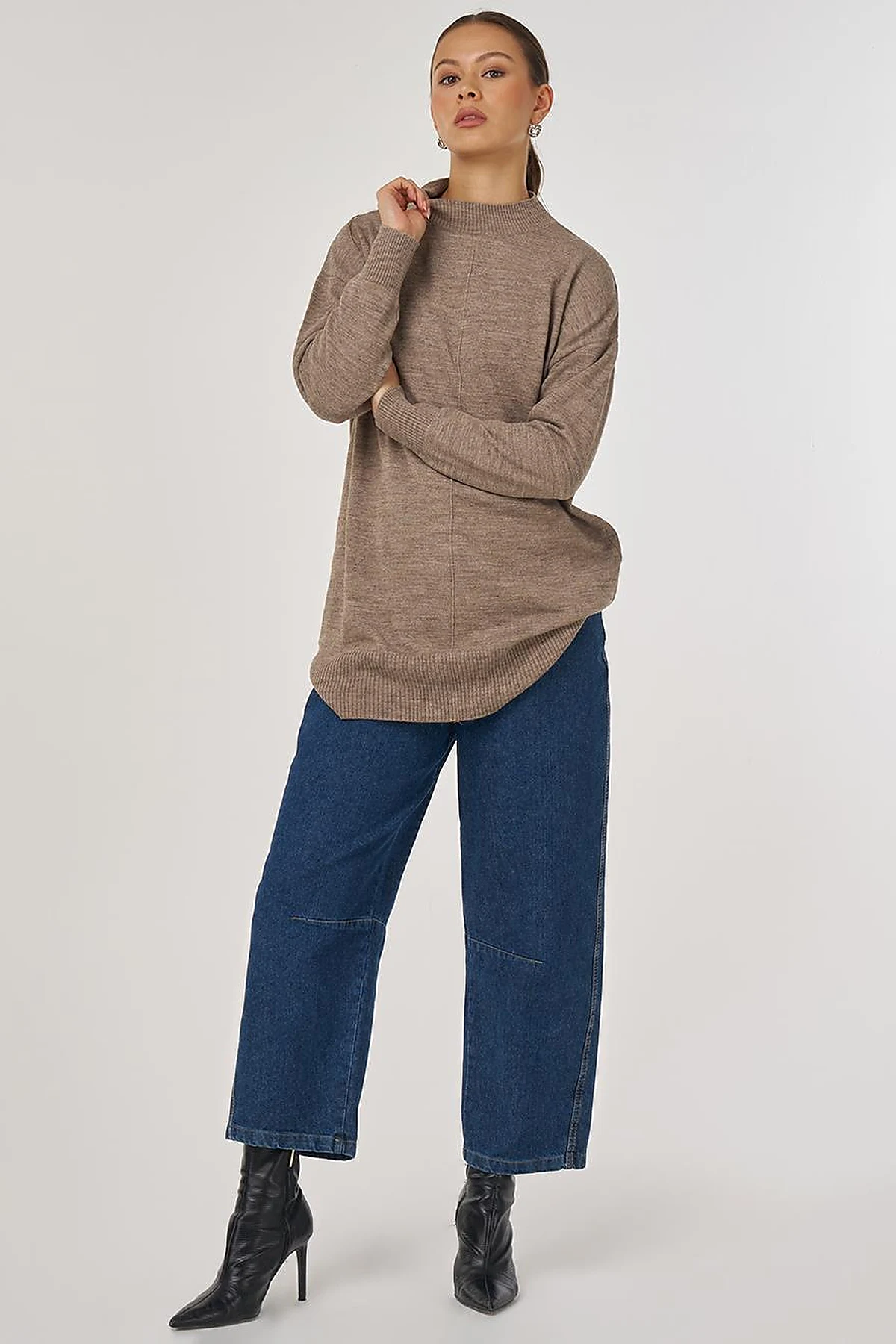 Stitched Detail Knit Tunic Beige