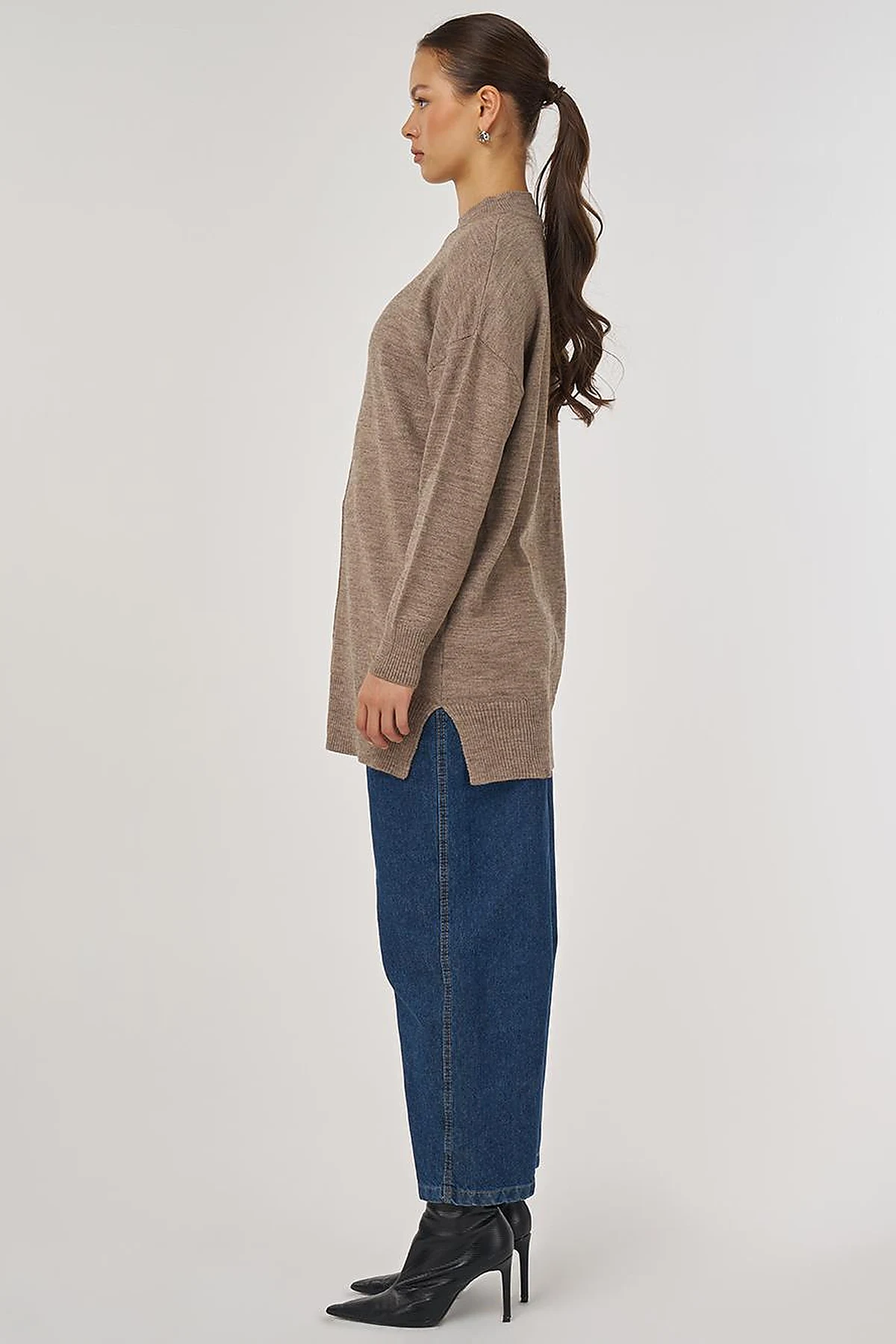 Stitched Detail Knit Tunic Beige