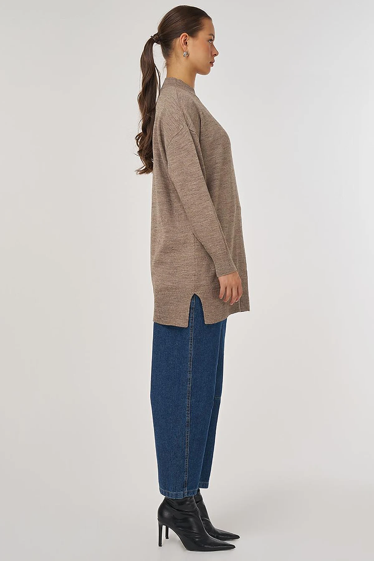 Stitched Detail Knit Tunic Beige