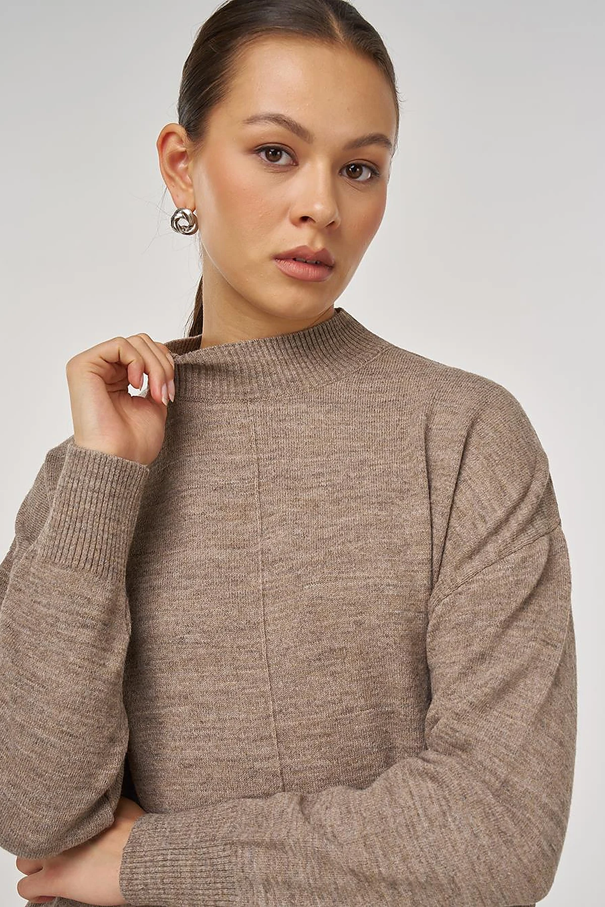 Stitched Detail Knit Tunic Beige