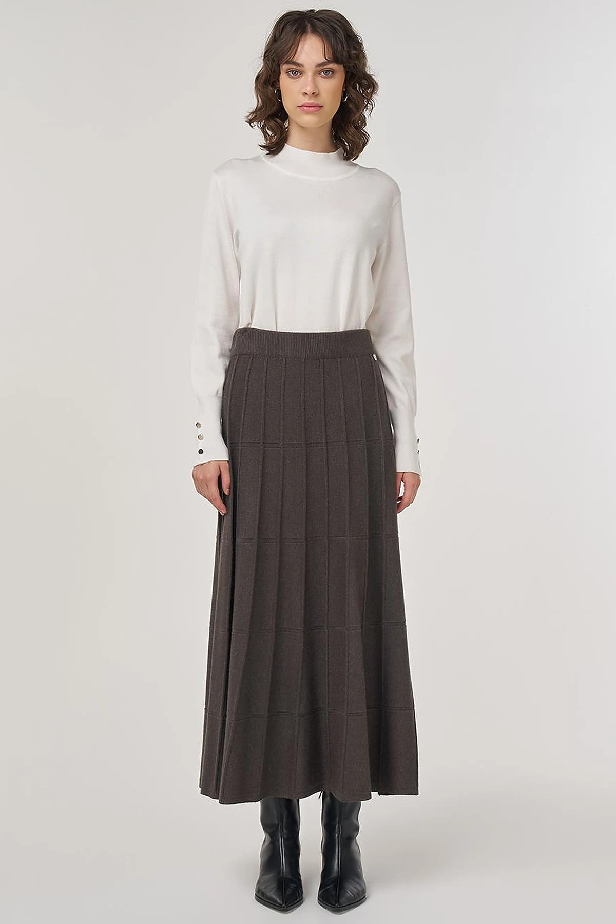 Stitched Viscose Knit Skirt in Anthracite 