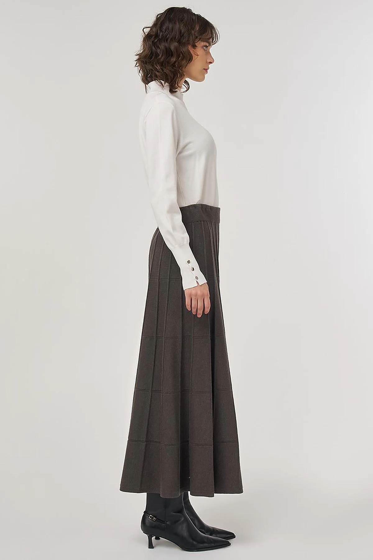 Stitched Viscose Knit Skirt in Anthracite 