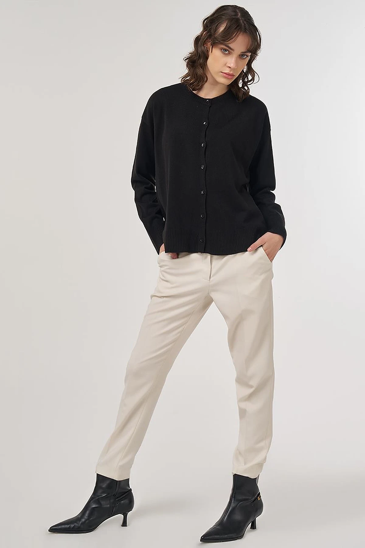 Button-Detail Knit Cardigan Black