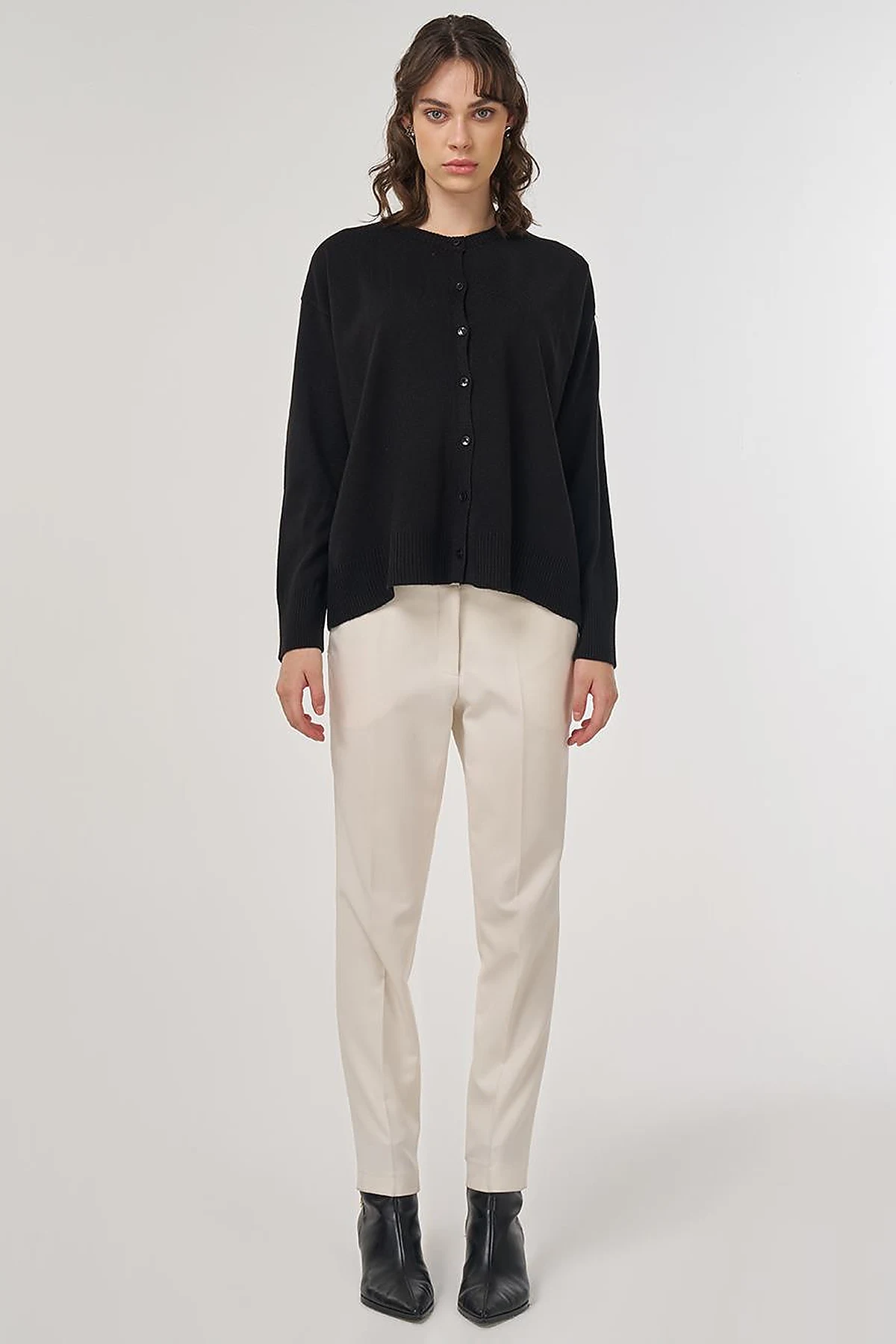 Button-Detail Knit Cardigan Black
