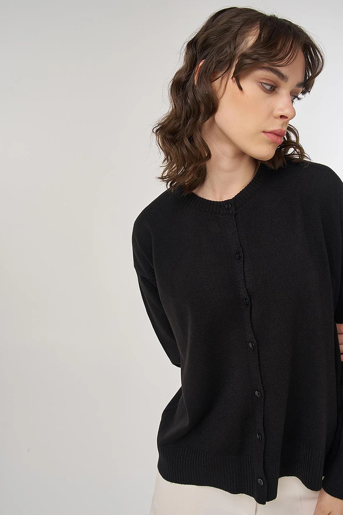 Button-Detail Knit Cardigan Black
