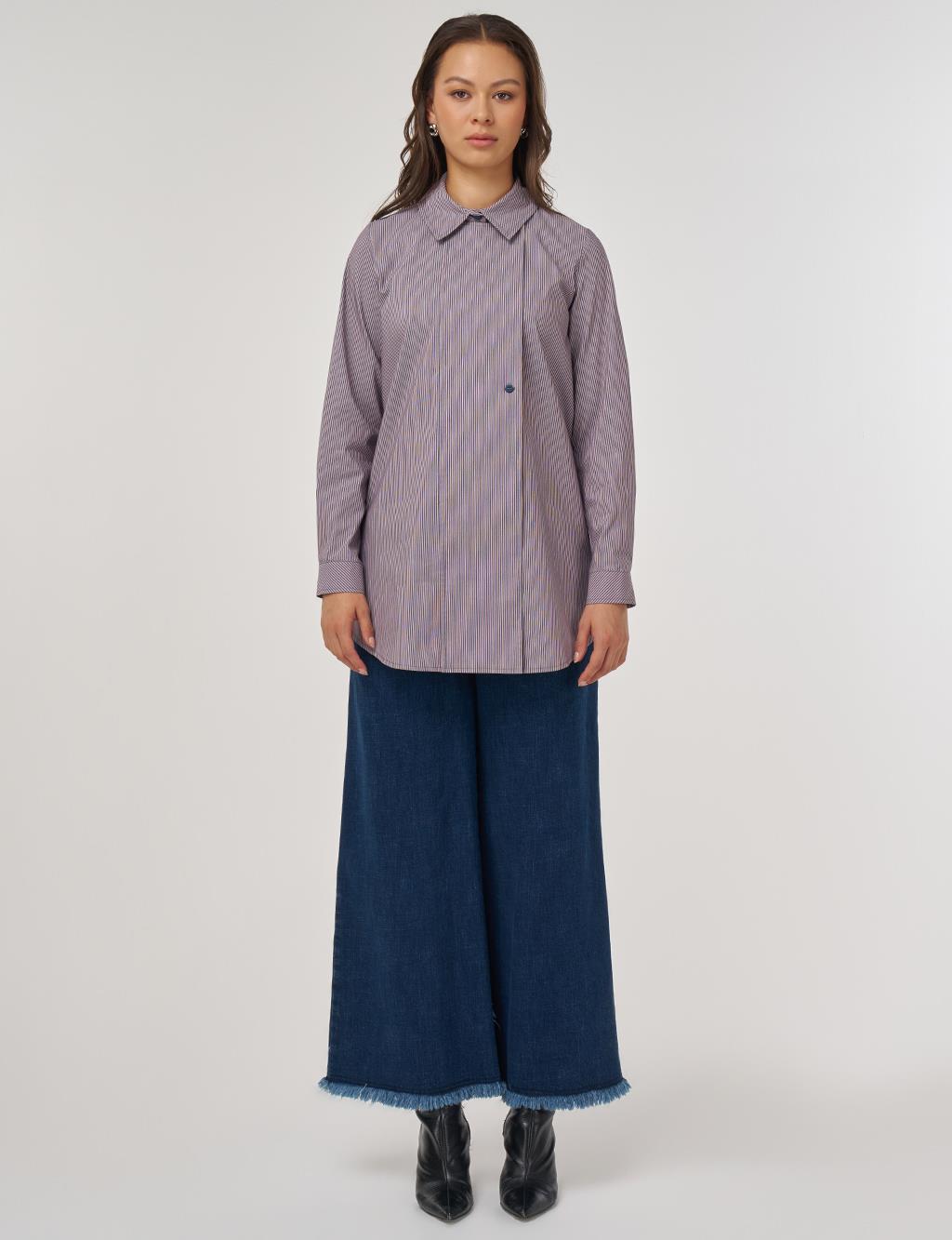 Stitch-Detail Cotton Tunic – Navy Blue 