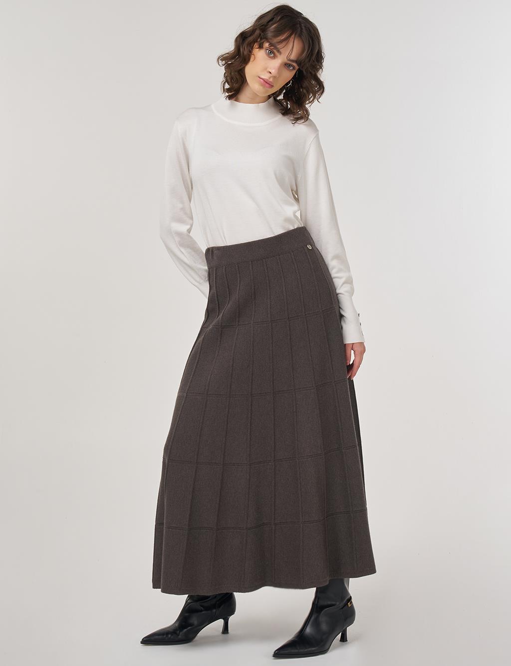 Dikiş Detaylı Viskon Triko Etek Antrasit