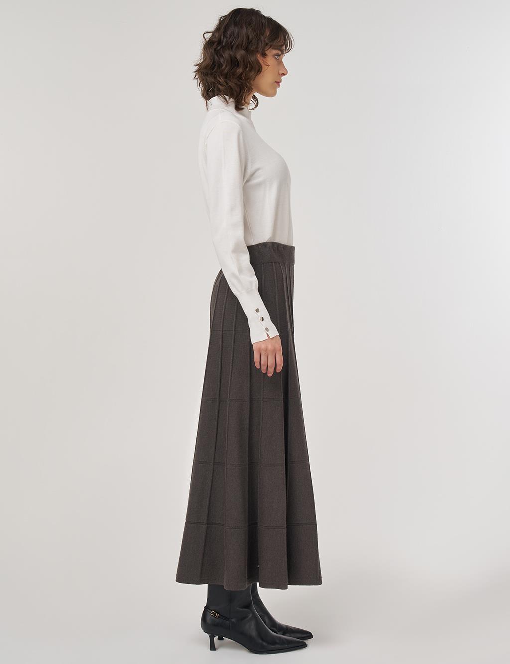 Dikiş Detaylı Viskon Triko Etek Antrasit