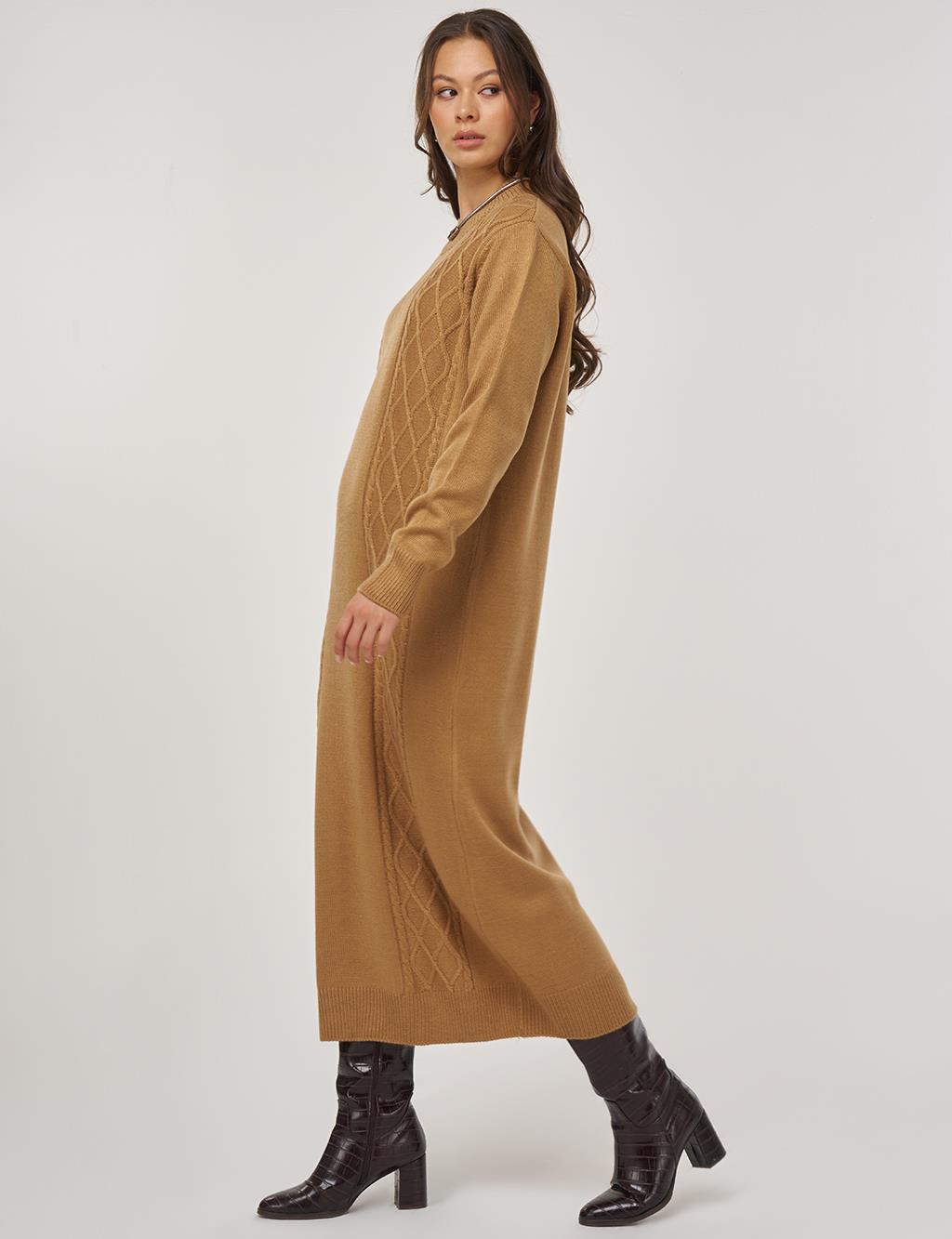 Knitted Pattern Knit Dress – Fawn