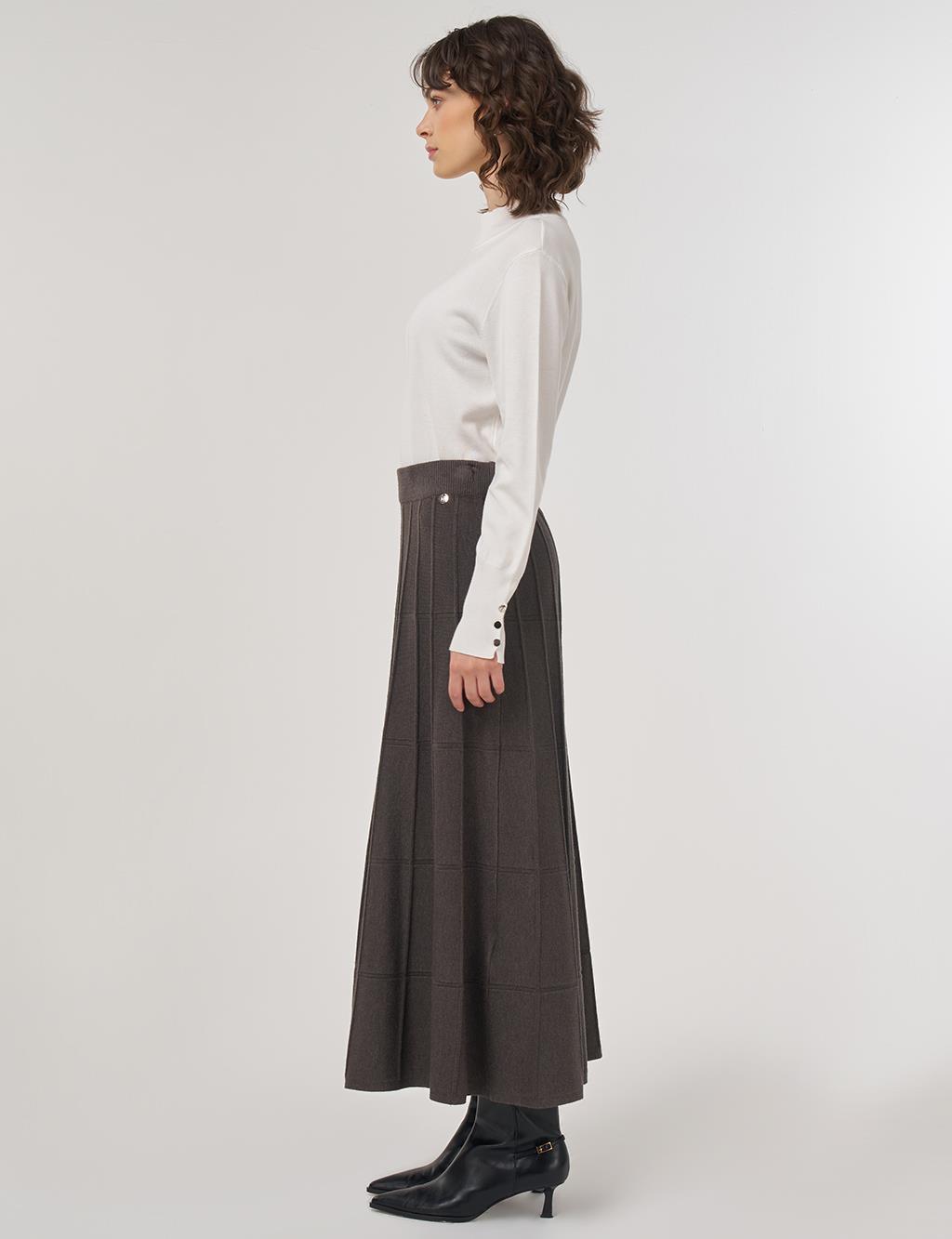 Dikiş Detaylı Viskon Triko Etek Antrasit