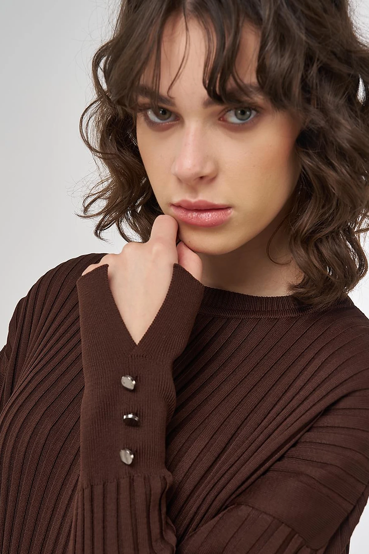 Ribbed Crew Neck Knit Maxi Dress Brown
