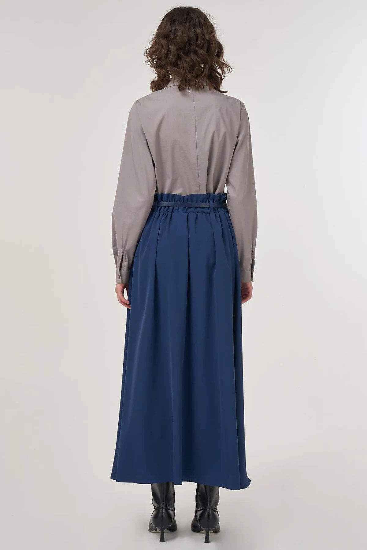 Belt Detail Flared Skirt Indigo