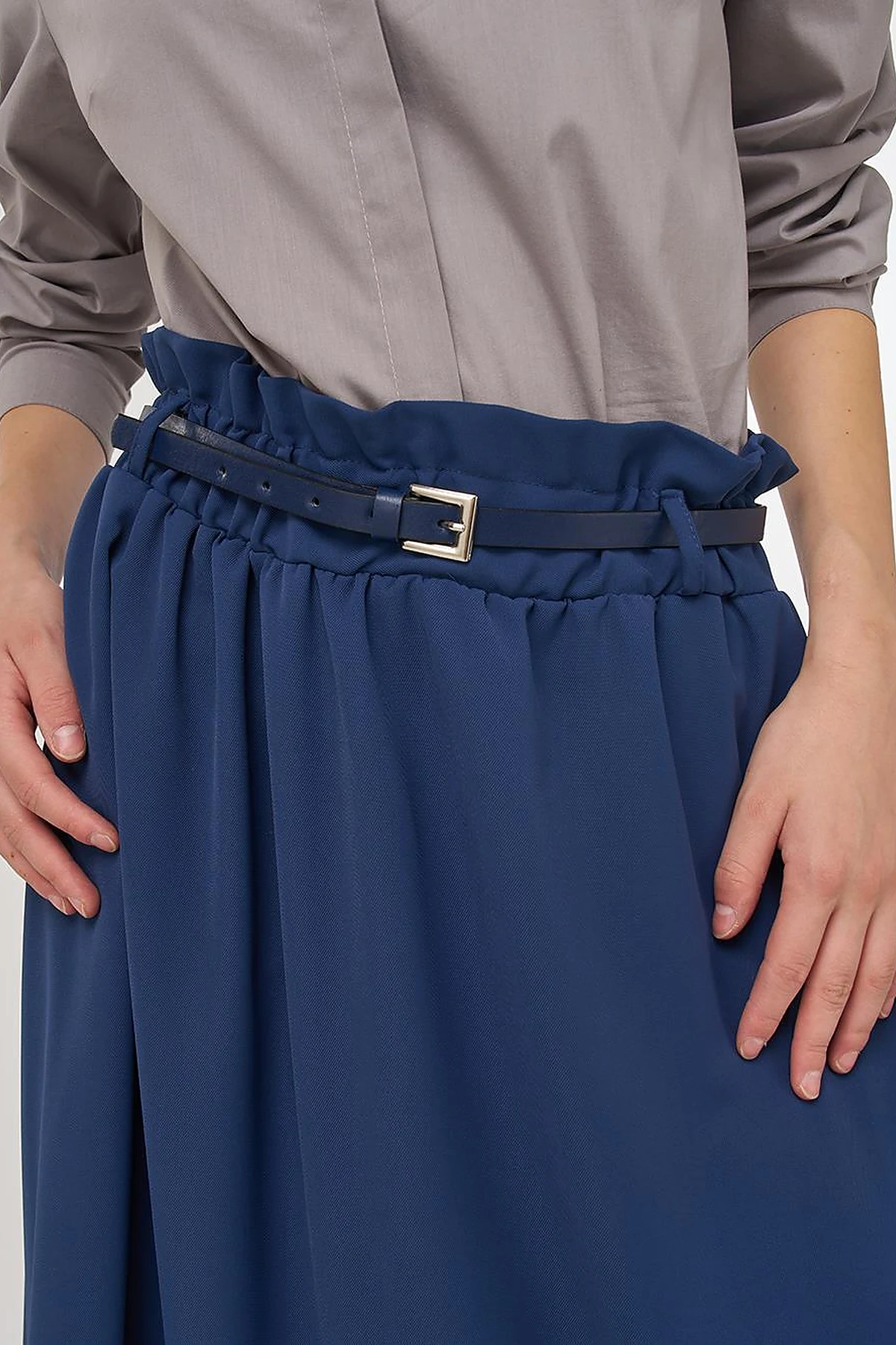 Belt Detail Flared Skirt Indigo