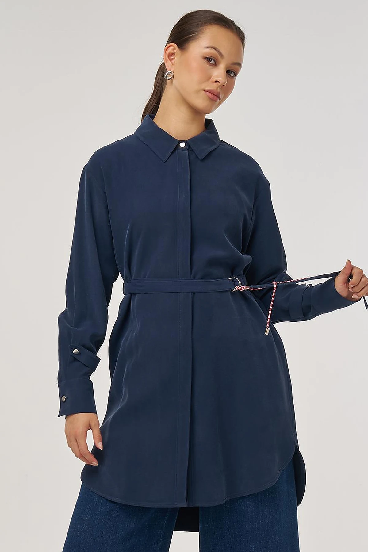 Kuşak Detaylı Rayon Tunik Koyu Lacivert 