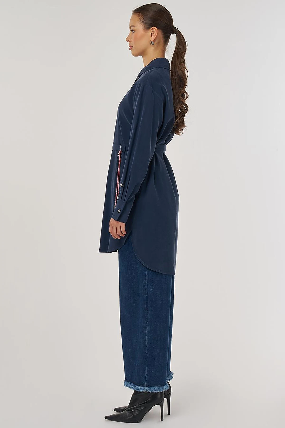 Kuşak Detaylı Rayon Tunik Koyu Lacivert 