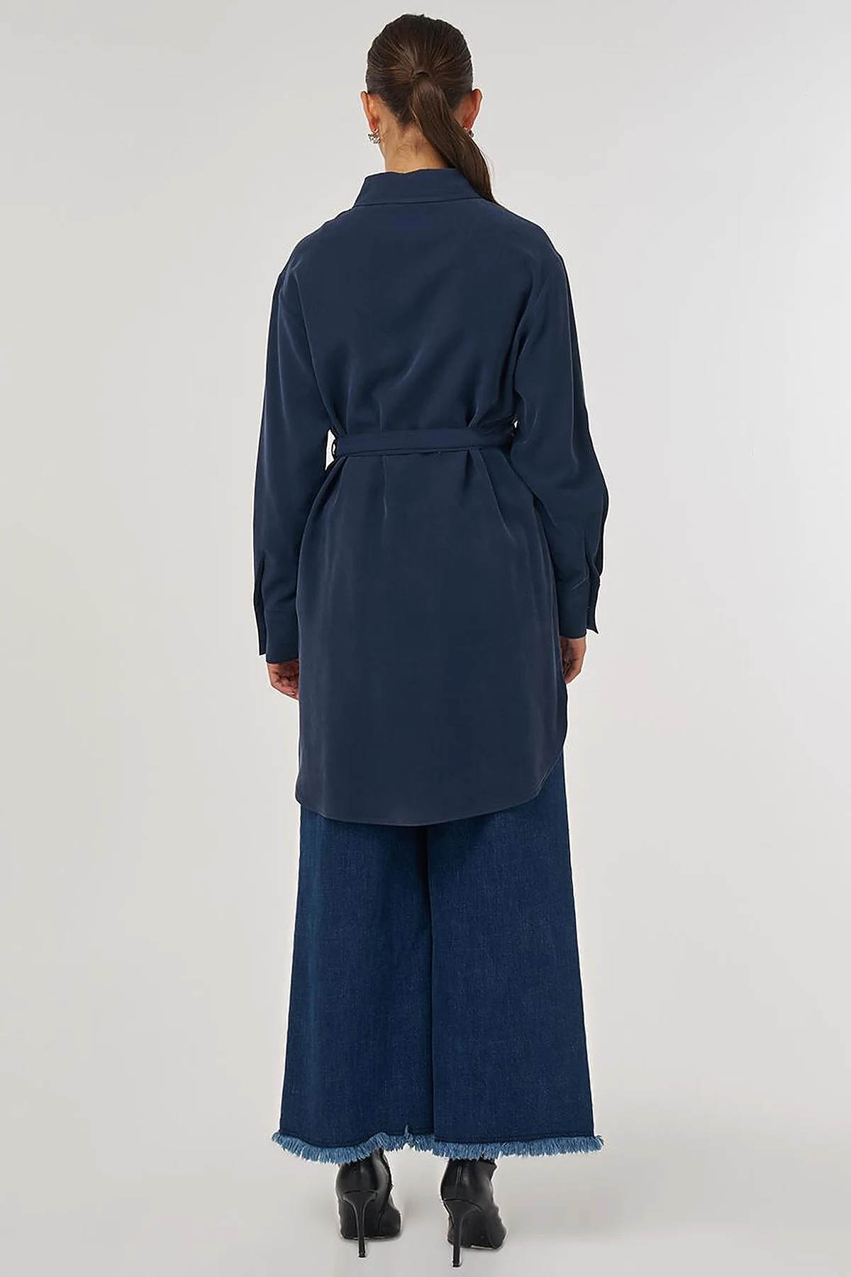 Kuşak Detaylı Rayon Tunik Koyu Lacivert 