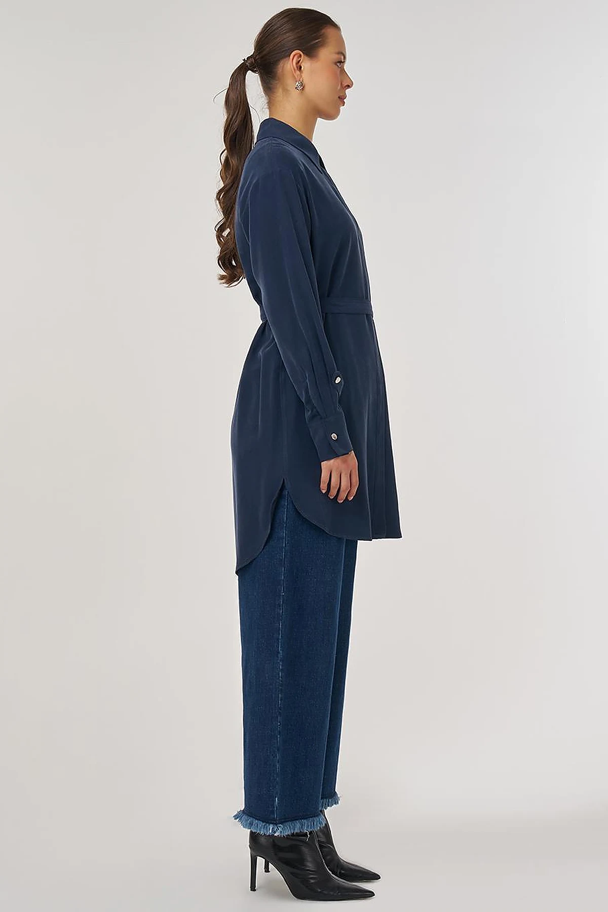 Kuşak Detaylı Rayon Tunik Koyu Lacivert 
