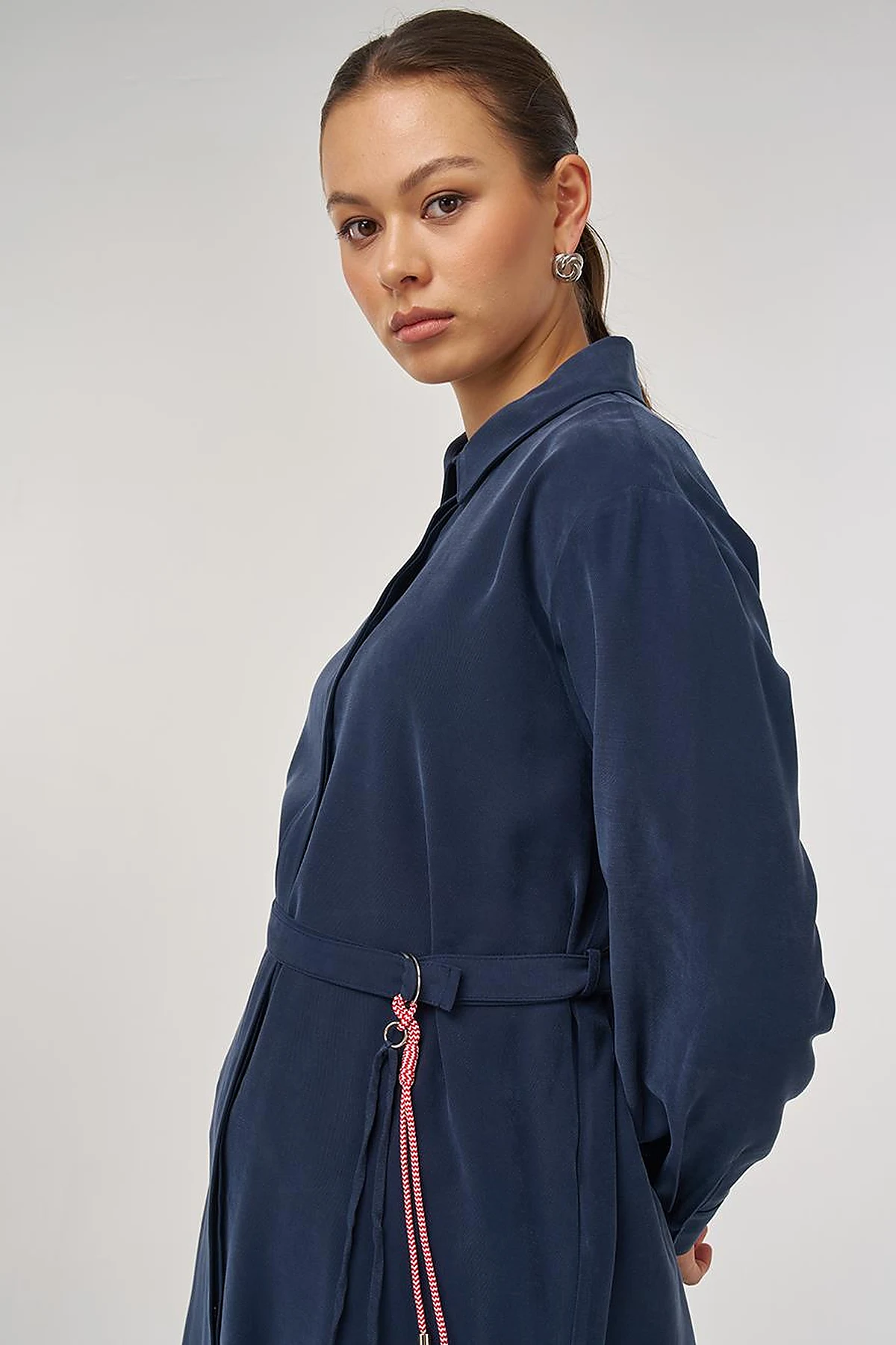Kuşak Detaylı Rayon Tunik Koyu Lacivert 