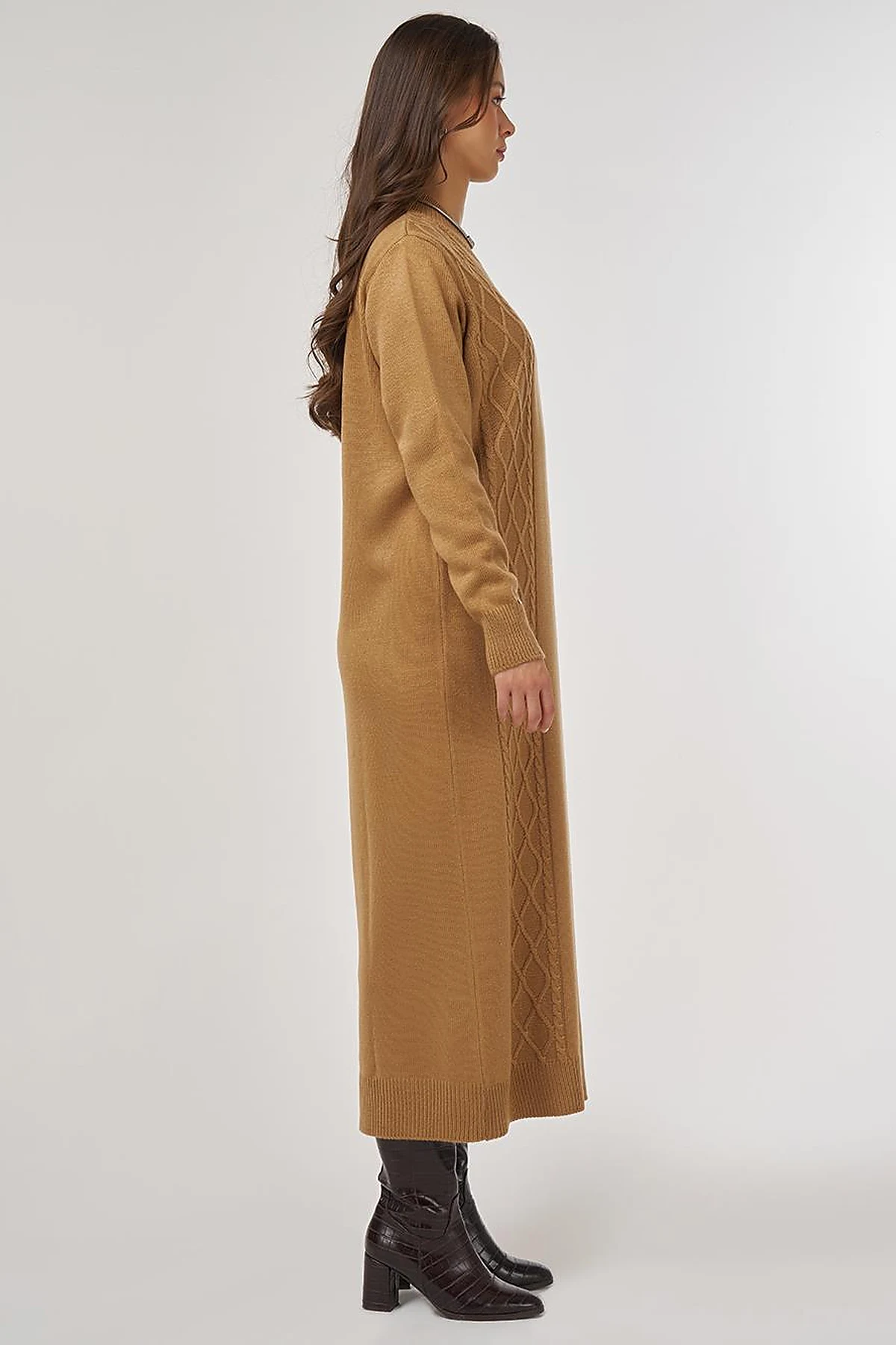 Knitted Pattern Knit Dress – Fawn