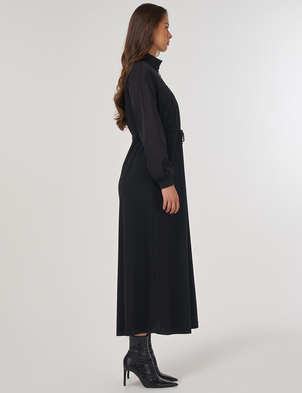 Drawstring Waist Rayon Dress – Black