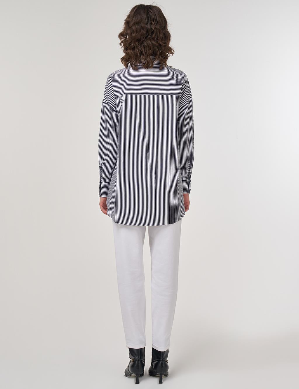 Sequin-Detail Cotton Tunic – Navy Blue