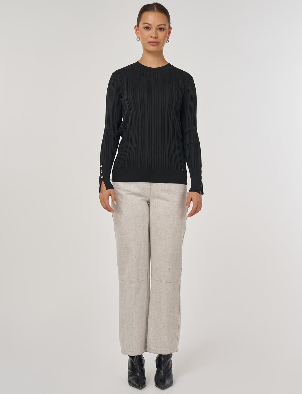 Aksesuar Düğmeli Triko Kazak Siyah 