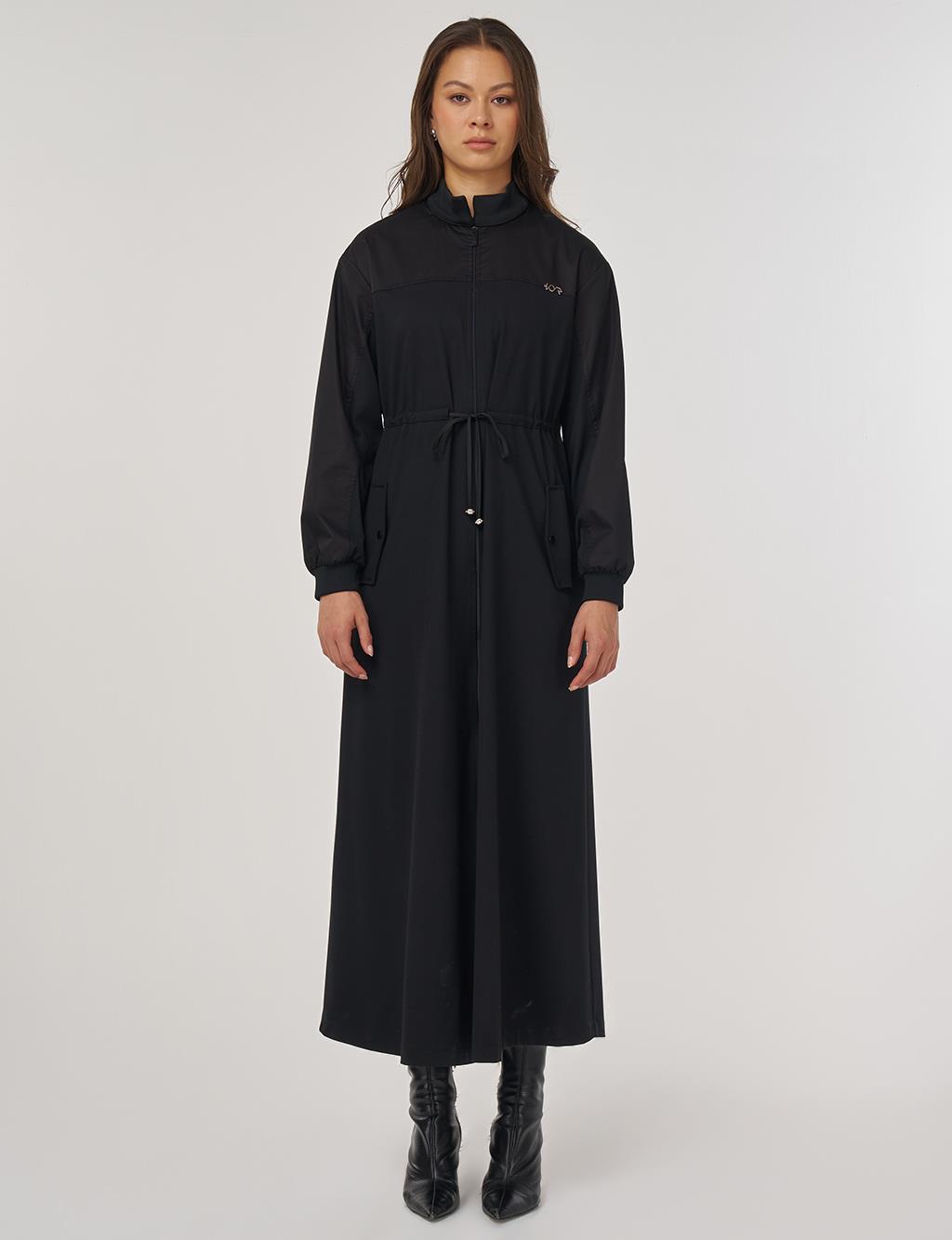Drawstring Waist Rayon Dress – Black