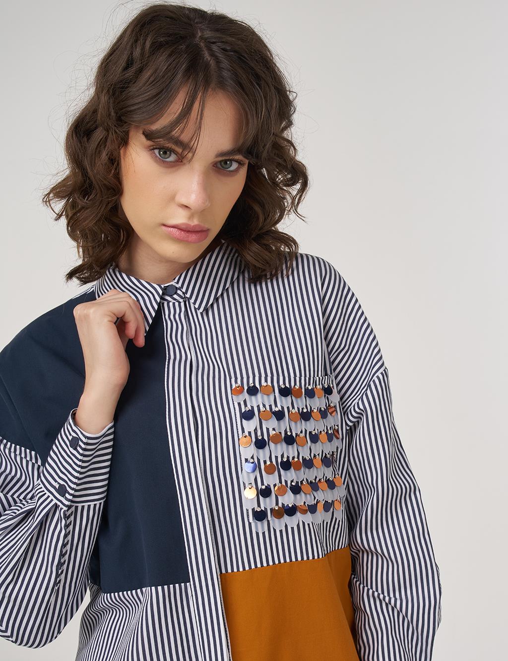 Sequin-Detail Cotton Tunic – Navy Blue