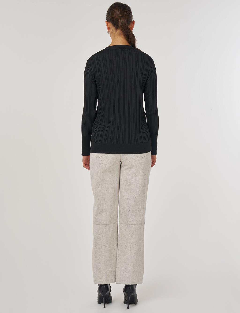 Aksesuar Düğmeli Triko Kazak Siyah 