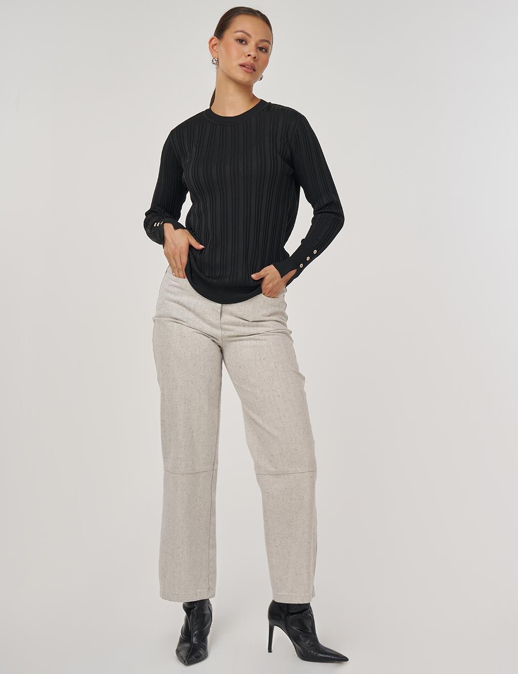 Aksesuar Düğmeli Triko Kazak Siyah 