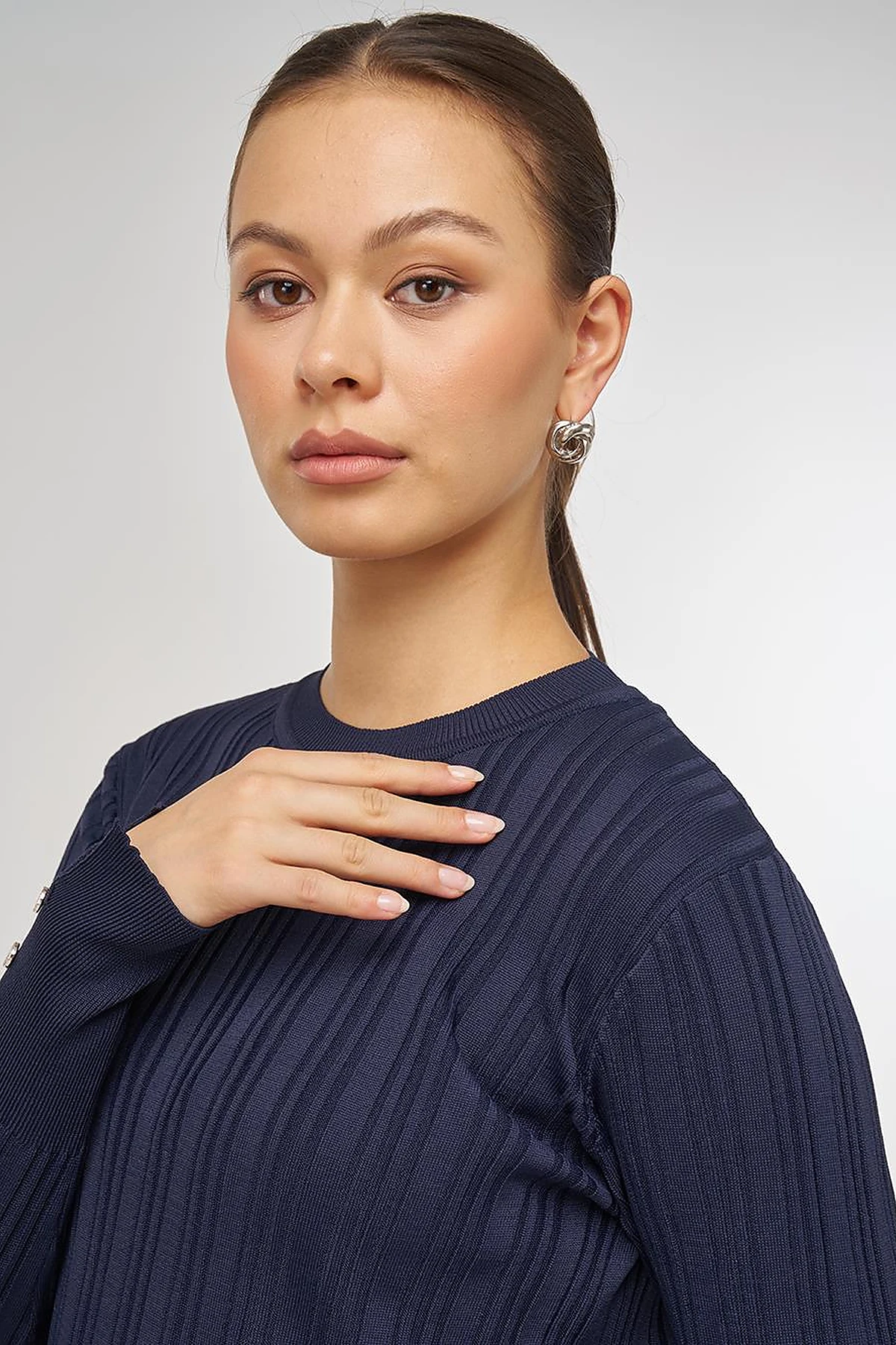 Accessory Buttoned Knit Sweater Navy