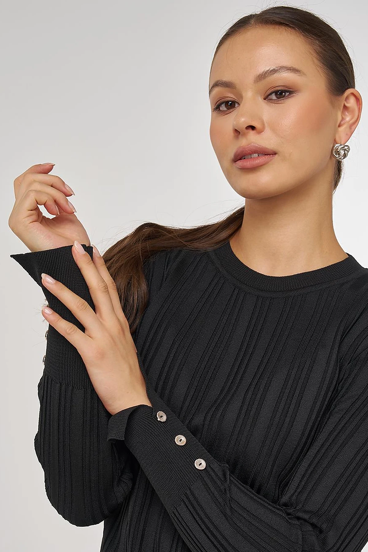 Accessory-Buttoned Knit Sweater Black