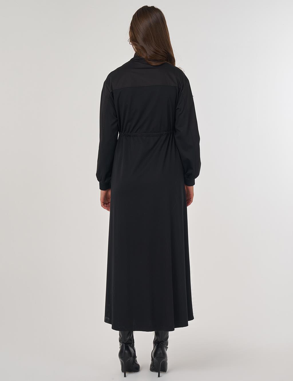 Drawstring Waist Rayon Dress – Black
