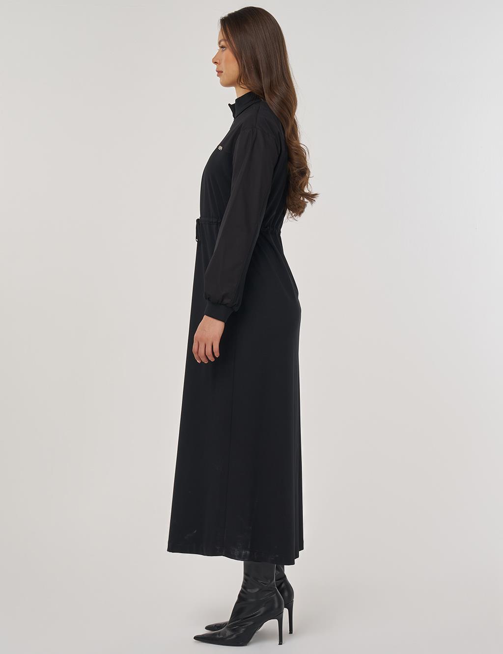 Drawstring Waist Rayon Dress – Black