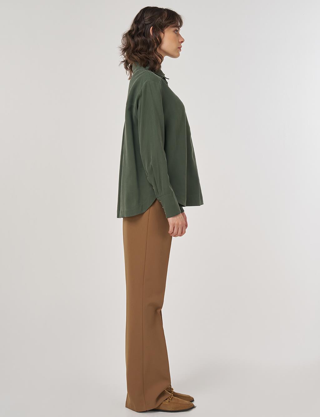 Hidden Placket Rayon Blouse in Forest Green