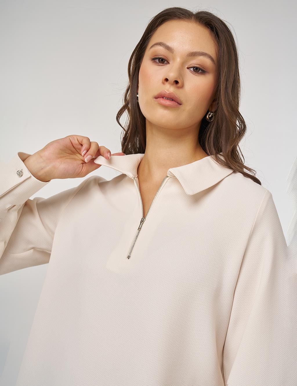 Polo Collar Blouse – Cream