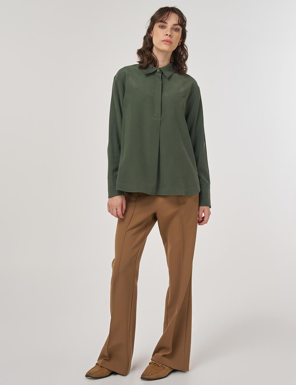 Hidden Placket Rayon Blouse in Forest Green