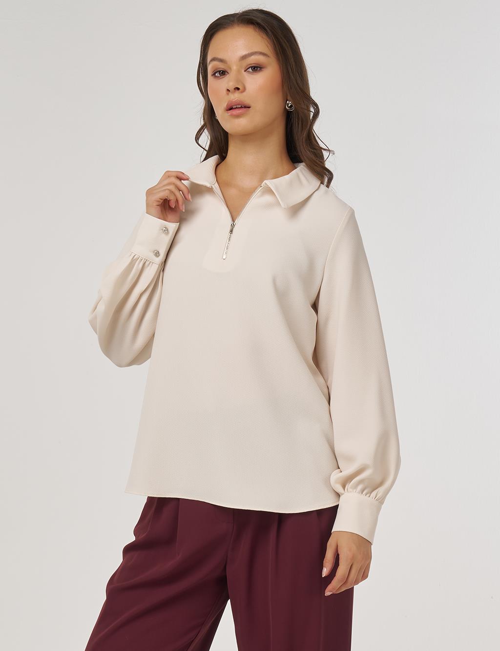 Polo Collar Blouse – Cream