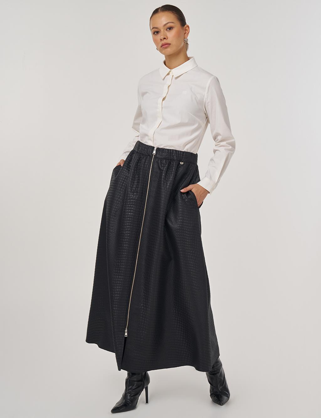 Zippered Faux Leather Skirt Black