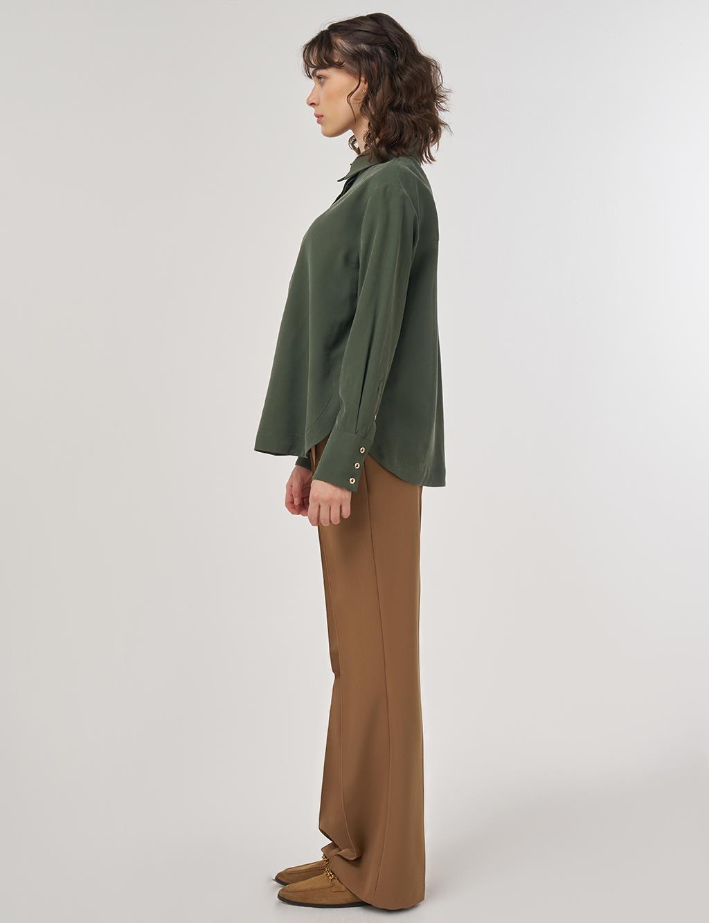 Hidden Placket Rayon Blouse in Forest Green