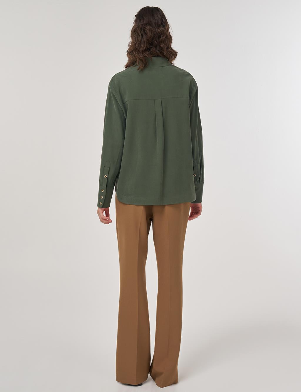 Hidden Placket Rayon Blouse in Forest Green